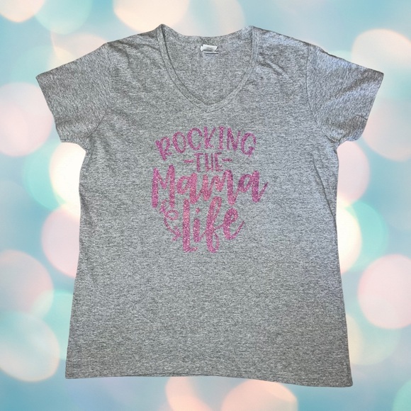 Gildan Tops - Women’s Glitter “Mama Life” Tee Shirt Top Size L